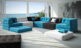 Диван трансформер Гоа синего, белого и черного цвета для дачи